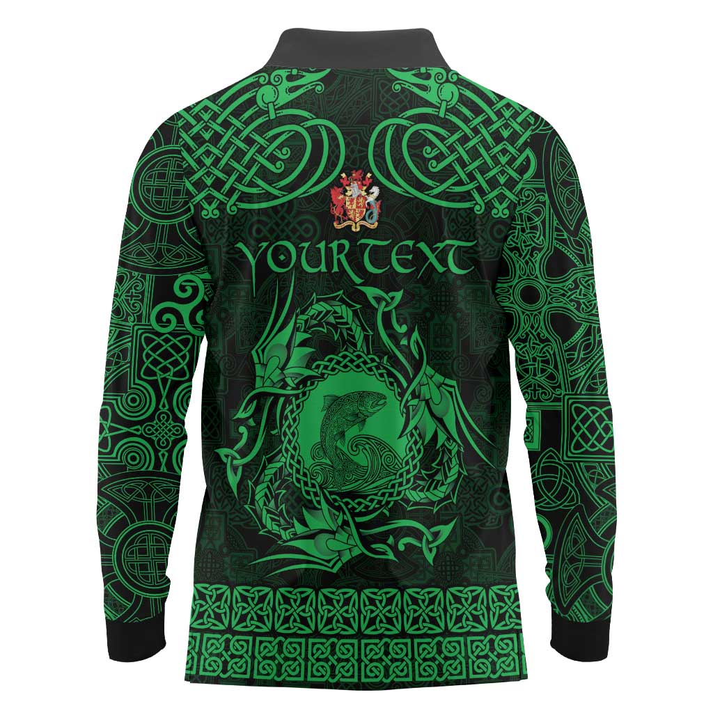 Personalized Carmarthenshire Sir Gaerfyrddin Long Sleeve Polo Shirt Green Deer Stag Celtic-inspired - Wonder Print Shop