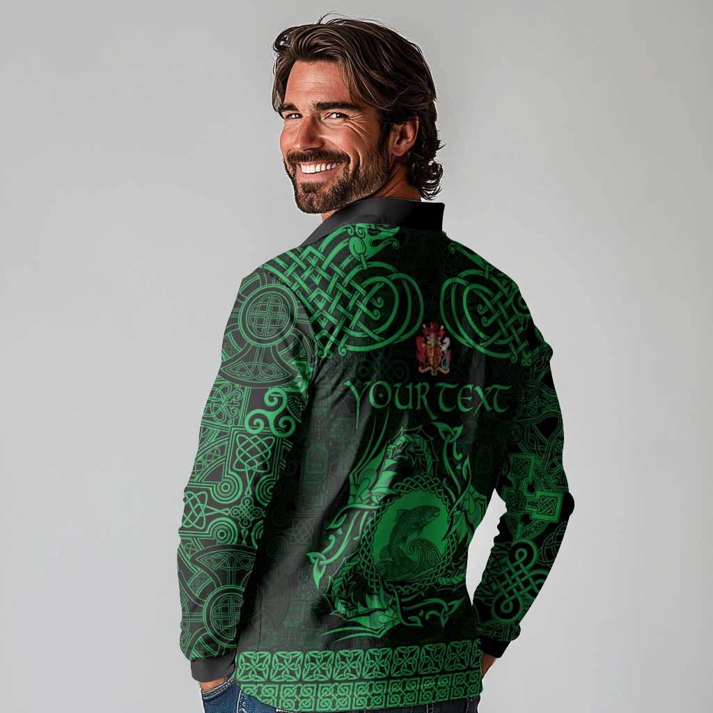 Personalized Carmarthenshire Sir Gaerfyrddin Long Sleeve Polo Shirt Green Deer Stag Celtic-inspired - Wonder Print Shop