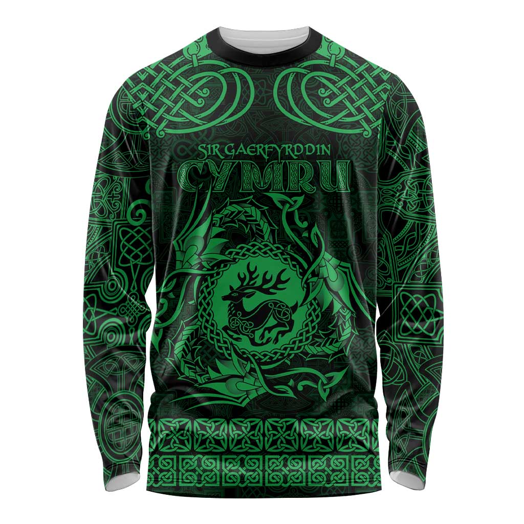 Personalized Carmarthenshire Sir Gaerfyrddin Long Sleeve Shirt Green Deer Stag Celtic-inspired - Wonder Print Shop