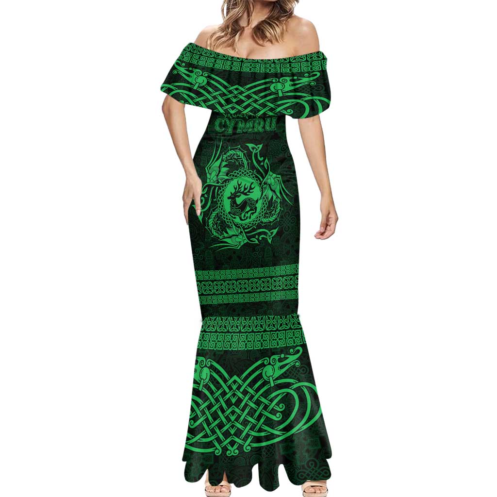 Personalized Carmarthenshire Sir Gaerfyrddin Mermaid Dress Green Deer Stag Celtic-inspired - Wonder Print Shop