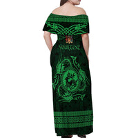 Personalized Carmarthenshire Sir Gaerfyrddin Off Shoulder Maxi Dress Green Deer Stag Celtic-inspired - Wonder Print Shop