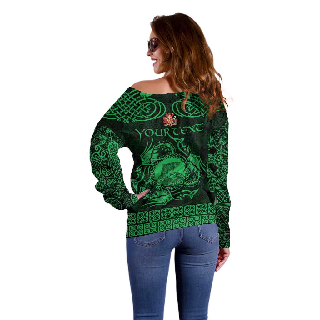 Personalized Carmarthenshire Sir Gaerfyrddin Off Shoulder Sweater Green Deer Stag Celtic-inspired - Wonder Print Shop