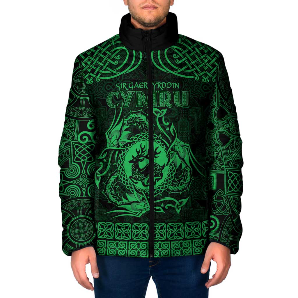 Personalized Carmarthenshire Sir Gaerfyrddin Padded Jacket Green Deer Stag Celtic-inspired - Wonder Print Shop