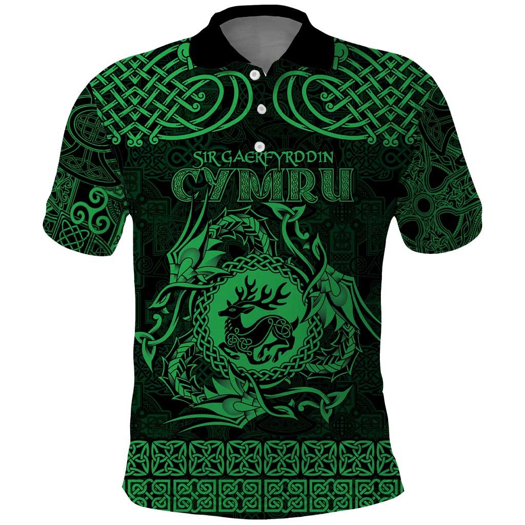 Personalized Carmarthenshire Sir Gaerfyrddin Polo Shirt Green Deer Stag Celtic-inspired - Wonder Print Shop