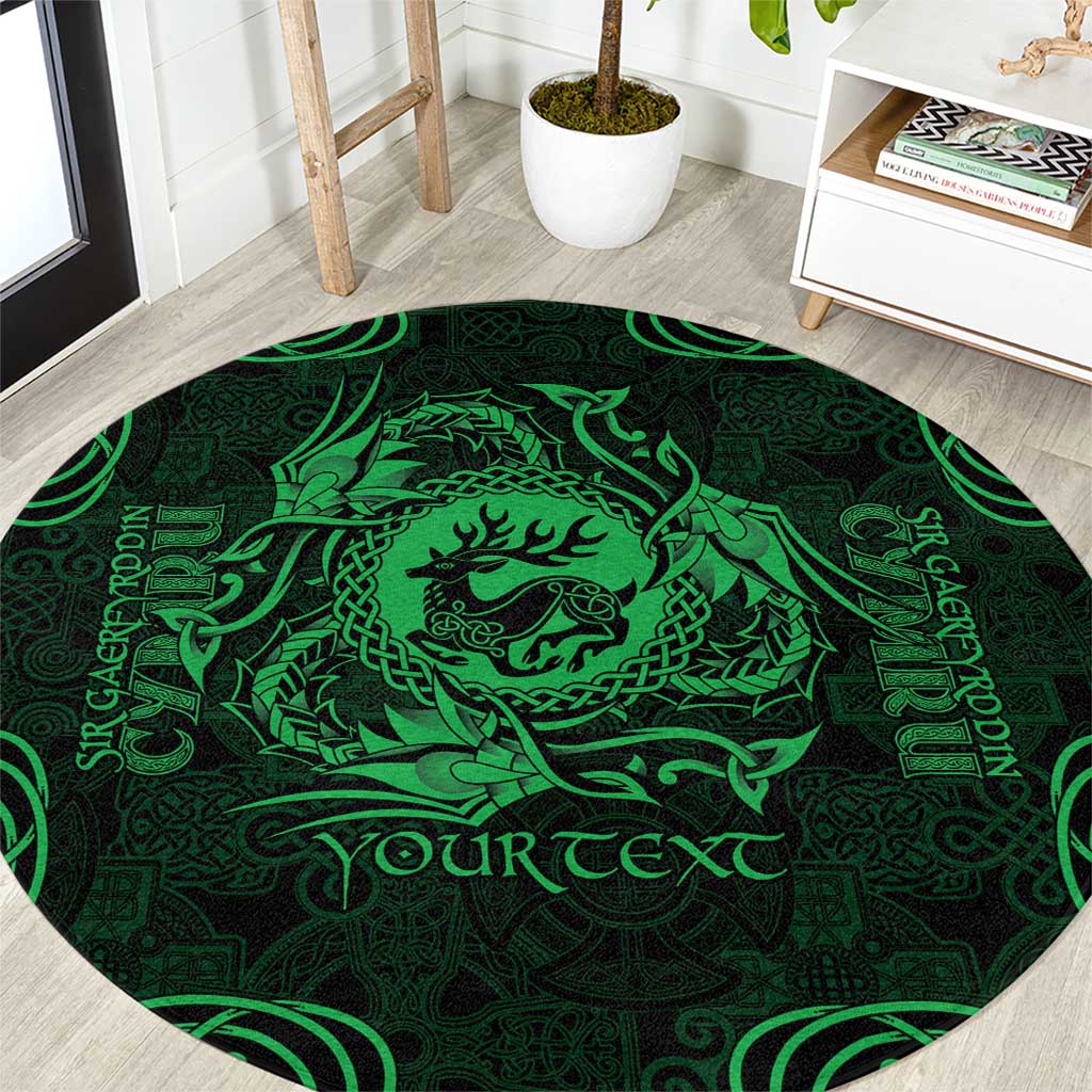 Personalized Carmarthenshire Sir Gaerfyrddin Round Carpet Green Deer Stag Celtic-inspired - Wonder Print Shop