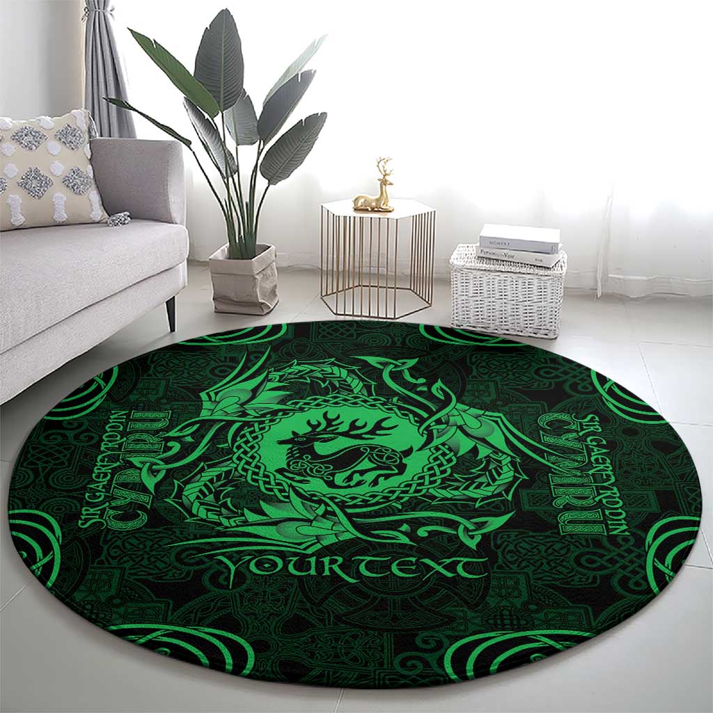 Personalized Carmarthenshire Sir Gaerfyrddin Round Carpet Green Deer Stag Celtic-inspired - Wonder Print Shop