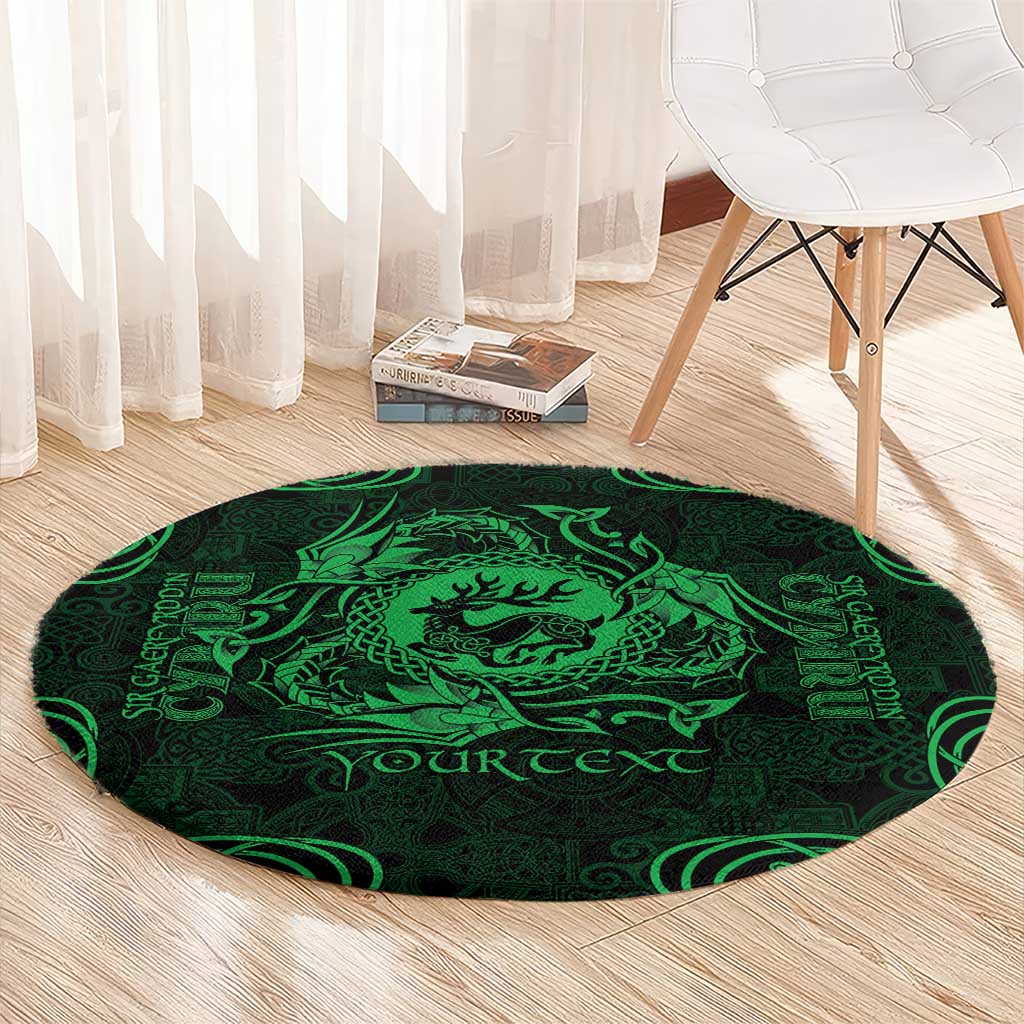 Personalized Carmarthenshire Sir Gaerfyrddin Round Carpet Green Deer Stag Celtic-inspired - Wonder Print Shop