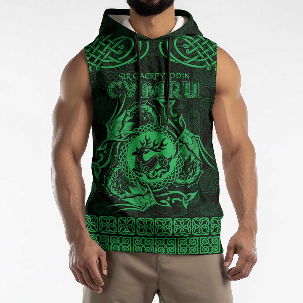 Personalized Carmarthenshire Sir Gaerfyrddin Sleeveless Hoodie Green Deer Stag Celtic-inspired - Wonder Print Shop