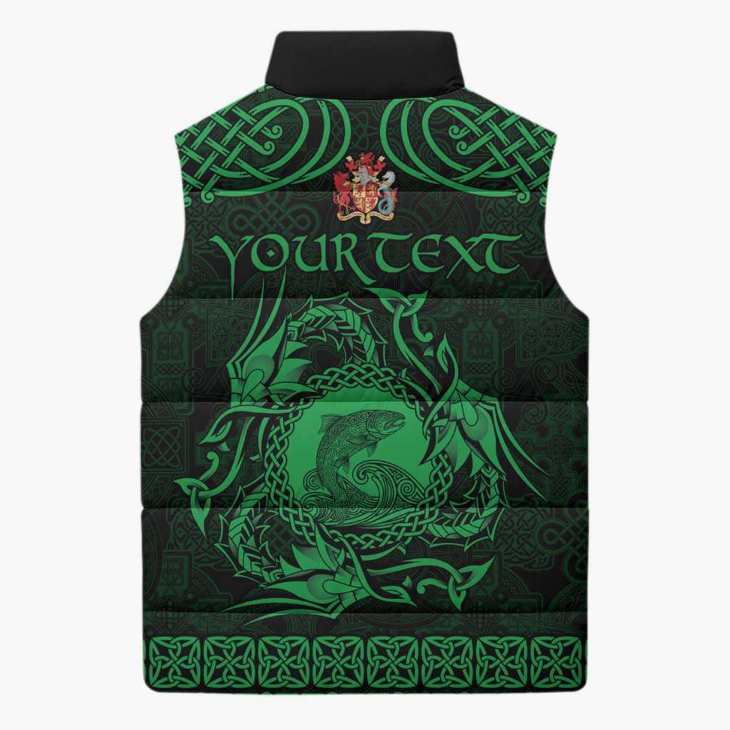 Personalized Carmarthenshire Sir Gaerfyrddin Sleeveless Puffer Jacket Green Deer Stag Celtic-inspired - Wonder Print Shop