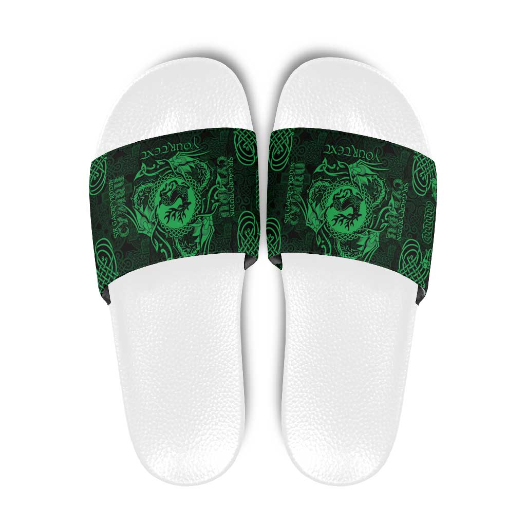 Personalized Carmarthenshire Sir Gaerfyrddin Slide Sandals Green Deer Stag Celtic-inspired - Wonder Print Shop