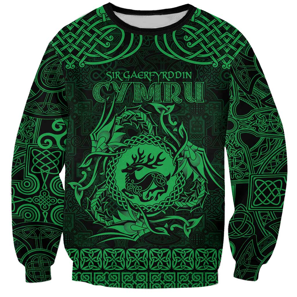 Personalized Carmarthenshire Sir Gaerfyrddin Sweatshirt Green Deer Stag Celtic-inspired - Wonder Print Shop