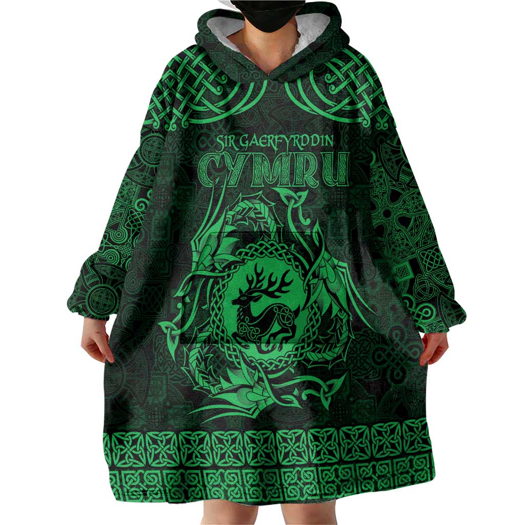 Personalized Carmarthenshire Sir Gaerfyrddin Wearable Blanket Hoodie Green Deer Stag Celtic-inspired - Wonder Print Shop
