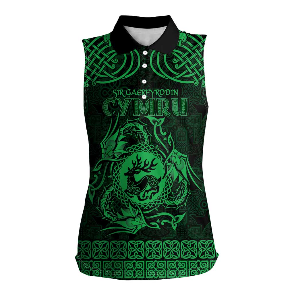 Personalized Carmarthenshire Sir Gaerfyrddin Women Sleeveless Polo Shirt Green Deer Stag Celtic-inspired - Wonder Print Shop