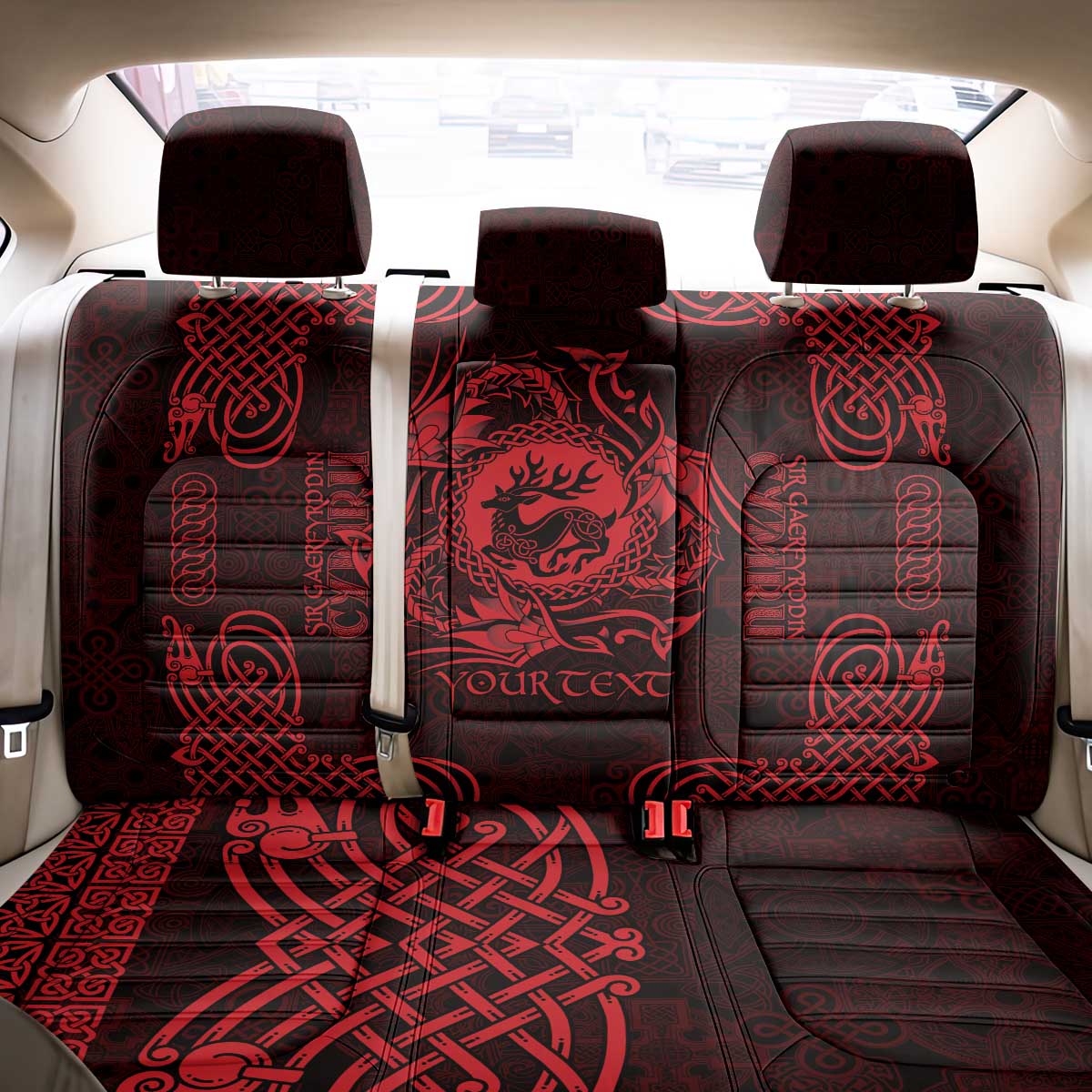 Personalized Carmarthenshire Sir Gaerfyrddin Back Car Seat Cover Red Deer Stag Celtic-inspired - Wonder Print Shop