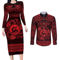 Personalized Carmarthenshire Sir Gaerfyrddin Couples Matching Long Sleeve Bodycon Dress and Long Sleeve Button Shirt Red Deer Stag Celtic-inspired - Wonder Print Shop
