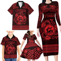Personalized Carmarthenshire Sir Gaerfyrddin Family Matching Long Sleeve Bodycon Dress and Hawaiian Shirt Red Deer Stag Celtic-inspired - Wonder Print Shop