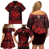 Personalized Carmarthenshire Sir Gaerfyrddin Family Matching Off Shoulder Short Dress and Hawaiian Shirt Red Deer Stag Celtic-inspired - Wonder Print Shop