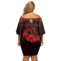 Personalized Carmarthenshire Sir Gaerfyrddin Family Matching Off Shoulder Short Dress and Hawaiian Shirt Red Deer Stag Celtic-inspired - Wonder Print Shop