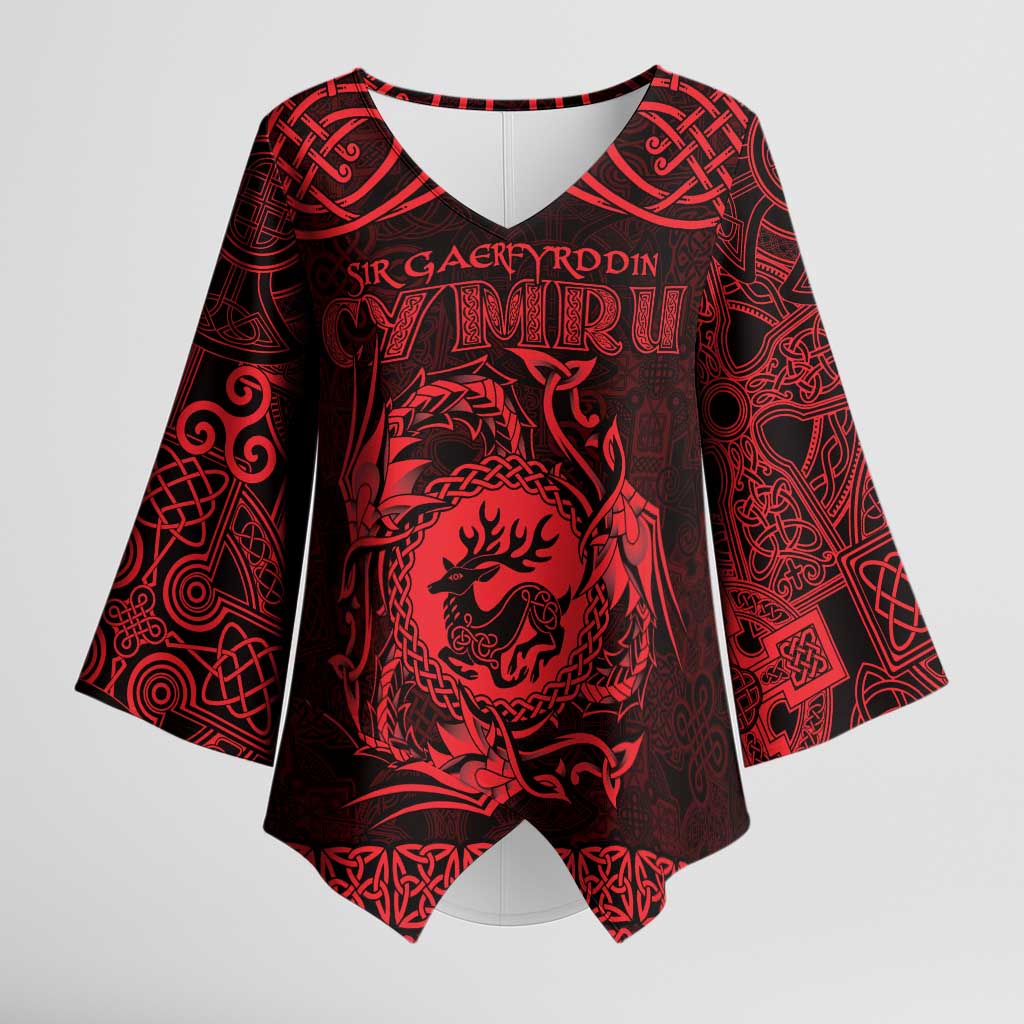 Personalized Carmarthenshire Sir Gaerfyrddin Kimono Sleeve Blouse Red Deer Stag Celtic-inspired - Wonder Print Shop