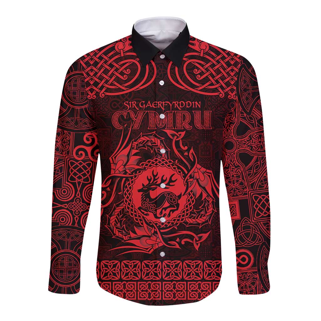 Personalized Carmarthenshire Sir Gaerfyrddin Long Sleeve Button Shirt Red Deer Stag Celtic-inspired - Wonder Print Shop