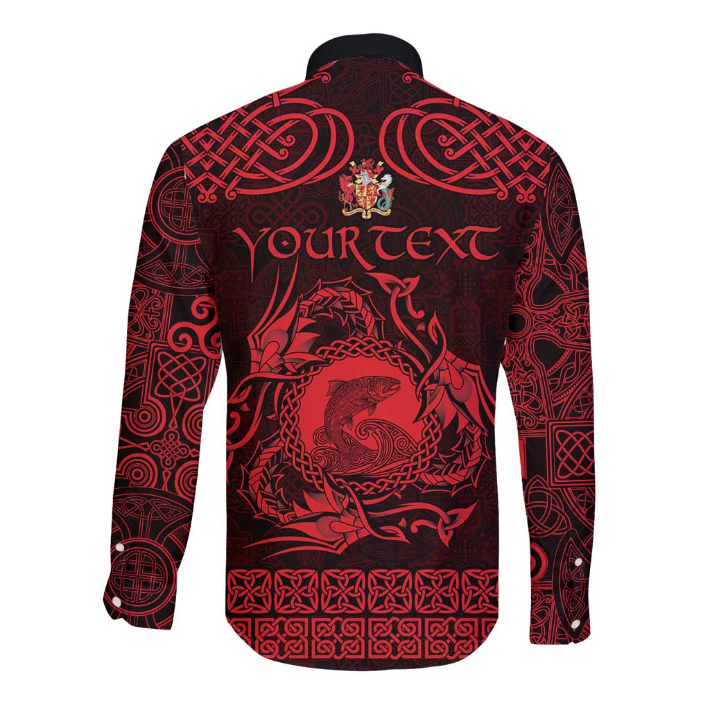 Personalized Carmarthenshire Sir Gaerfyrddin Long Sleeve Button Shirt Red Deer Stag Celtic-inspired - Wonder Print Shop
