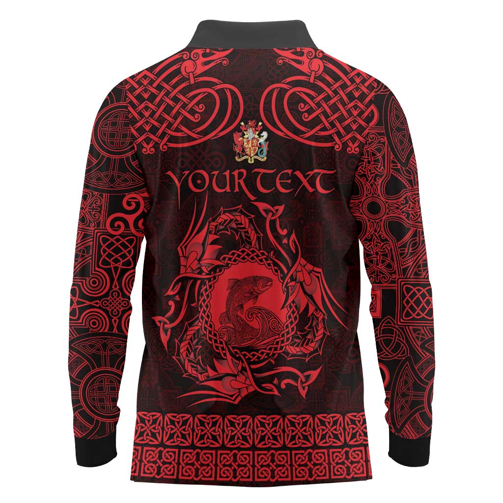 Personalized Carmarthenshire Sir Gaerfyrddin Long Sleeve Polo Shirt Red Deer Stag Celtic-inspired - Wonder Print Shop