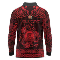 Personalized Carmarthenshire Sir Gaerfyrddin Long Sleeve Polo Shirt Red Deer Stag Celtic-inspired - Wonder Print Shop
