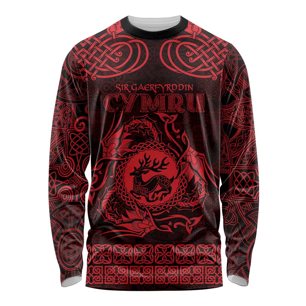 Personalized Carmarthenshire Sir Gaerfyrddin Long Sleeve Shirt Red Deer Stag Celtic-inspired - Wonder Print Shop
