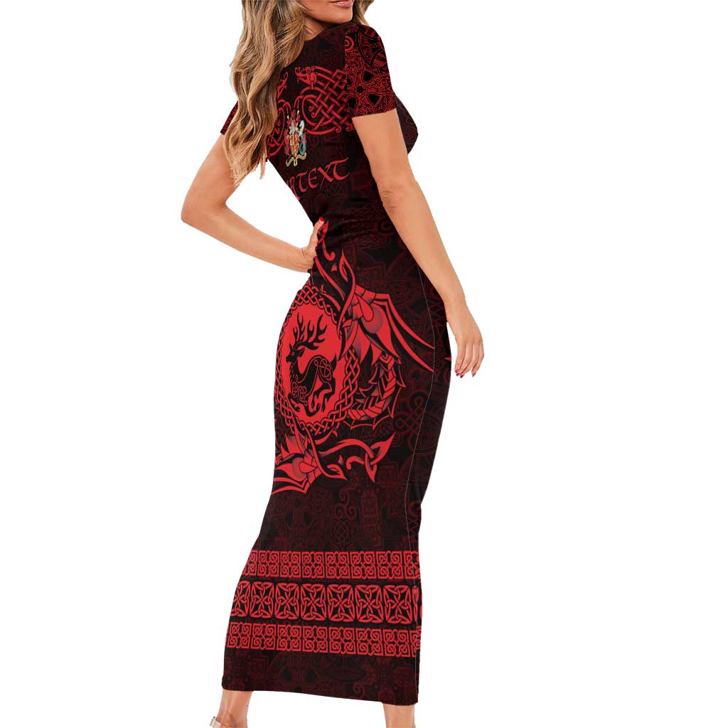 Personalized Carmarthenshire Sir Gaerfyrddin Short Sleeve Bodycon Dress Red Deer Stag Celtic-inspired - Wonder Print Shop
