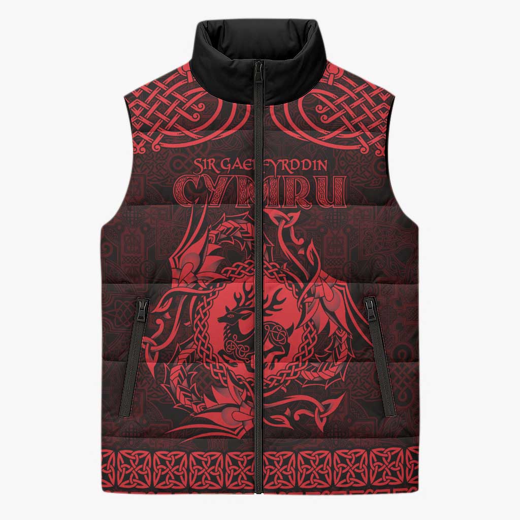 Personalized Carmarthenshire Sir Gaerfyrddin Sleeveless Puffer Jacket Red Deer Stag Celtic-inspired - Wonder Print Shop