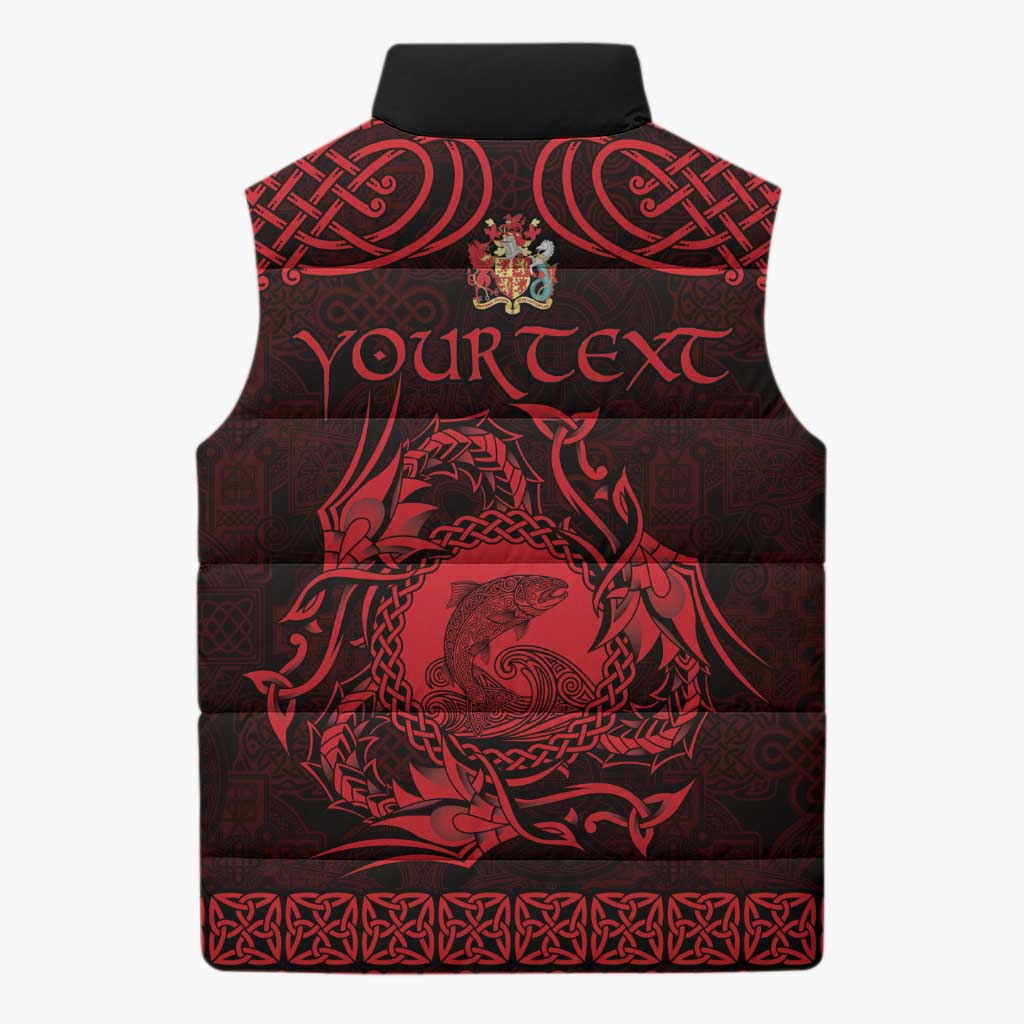 Personalized Carmarthenshire Sir Gaerfyrddin Sleeveless Puffer Jacket Red Deer Stag Celtic-inspired - Wonder Print Shop