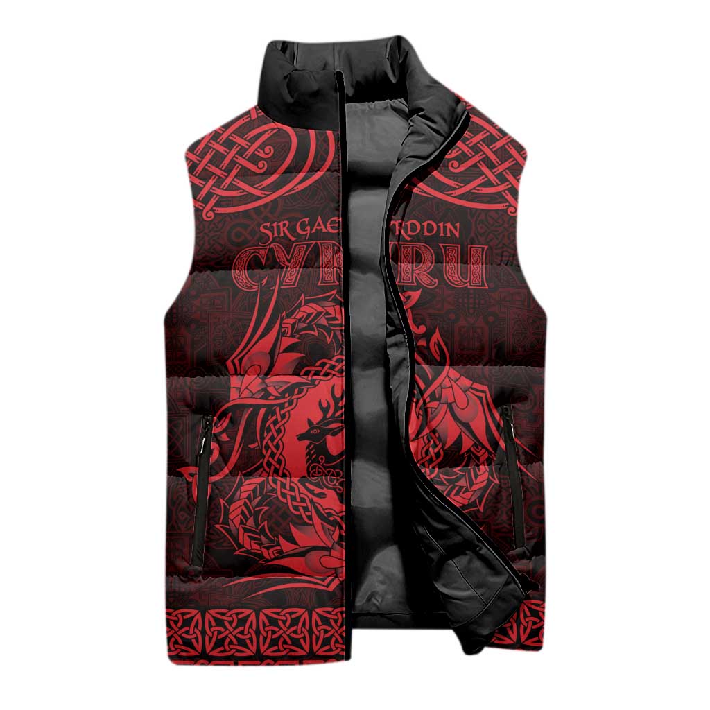 Personalized Carmarthenshire Sir Gaerfyrddin Sleeveless Puffer Jacket Red Deer Stag Celtic-inspired - Wonder Print Shop