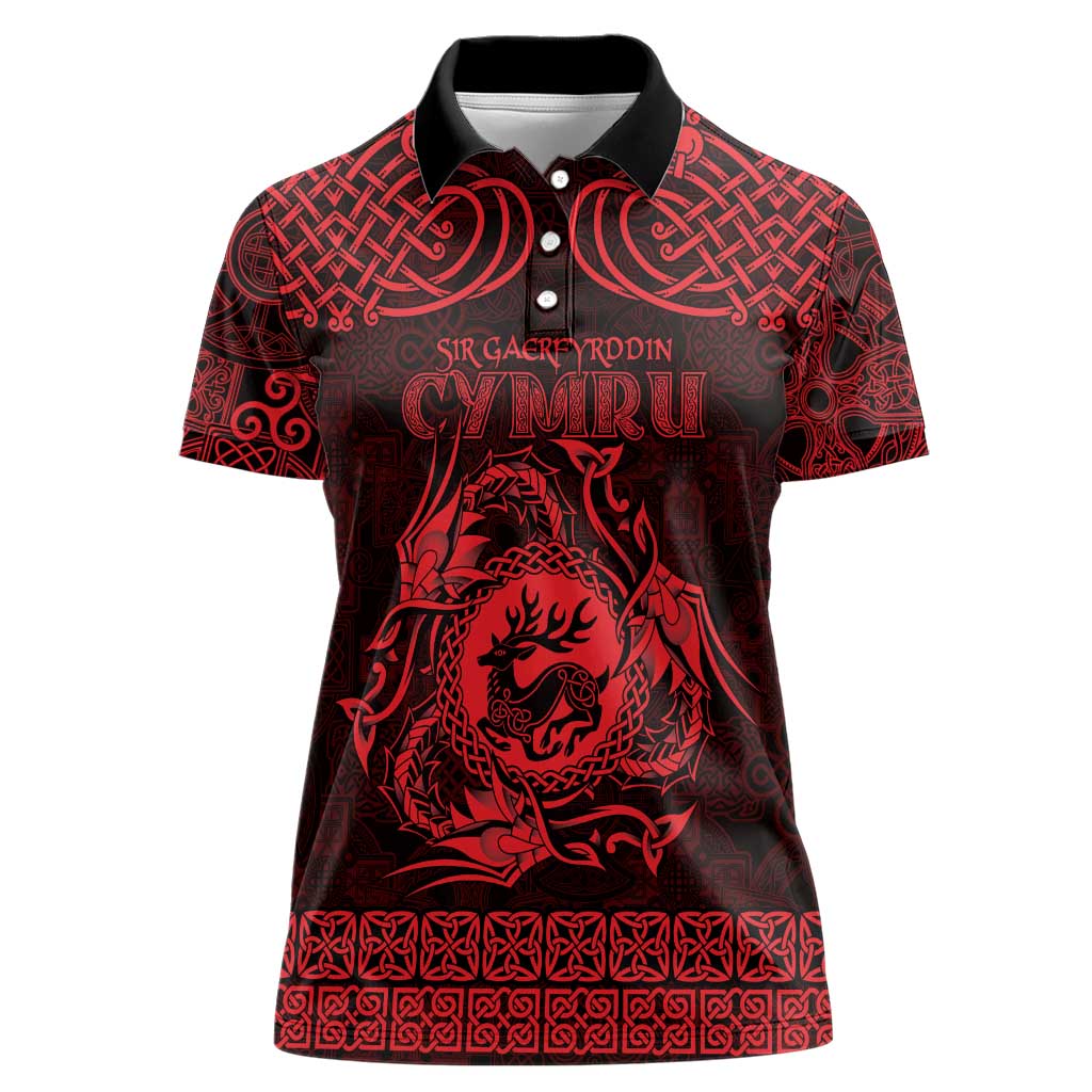 Personalized Carmarthenshire Sir Gaerfyrddin Women Polo Shirt Red Deer Stag Celtic-inspired - Wonder Print Shop