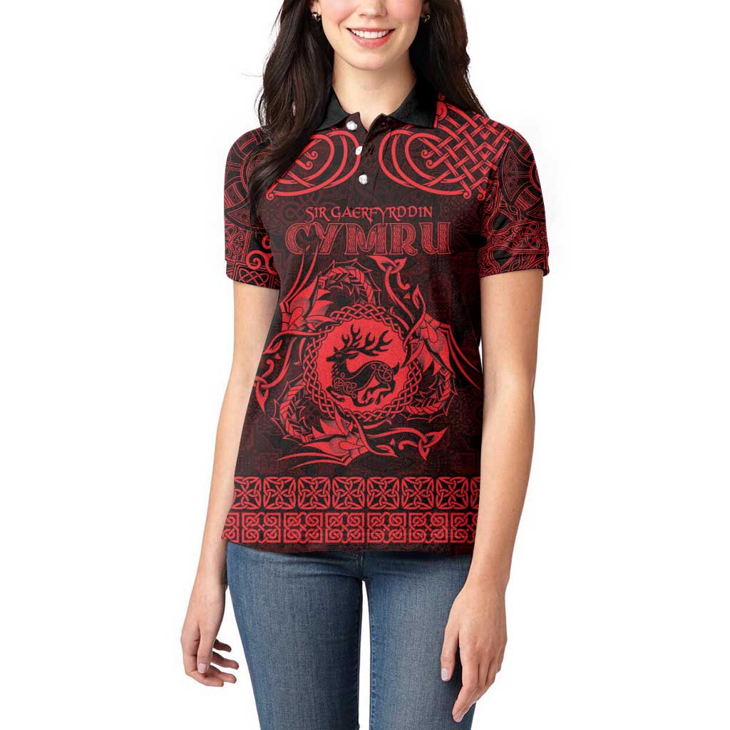 Personalized Carmarthenshire Sir Gaerfyrddin Women Polo Shirt Red Deer Stag Celtic-inspired - Wonder Print Shop