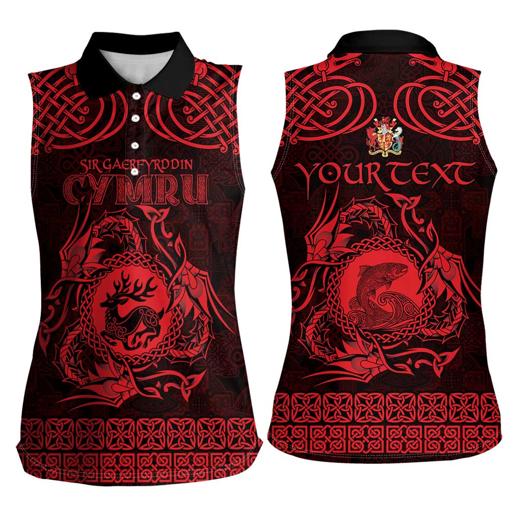 Personalized Carmarthenshire Sir Gaerfyrddin Women Sleeveless Polo Shirt Red Deer Stag Celtic-inspired - Wonder Print Shop