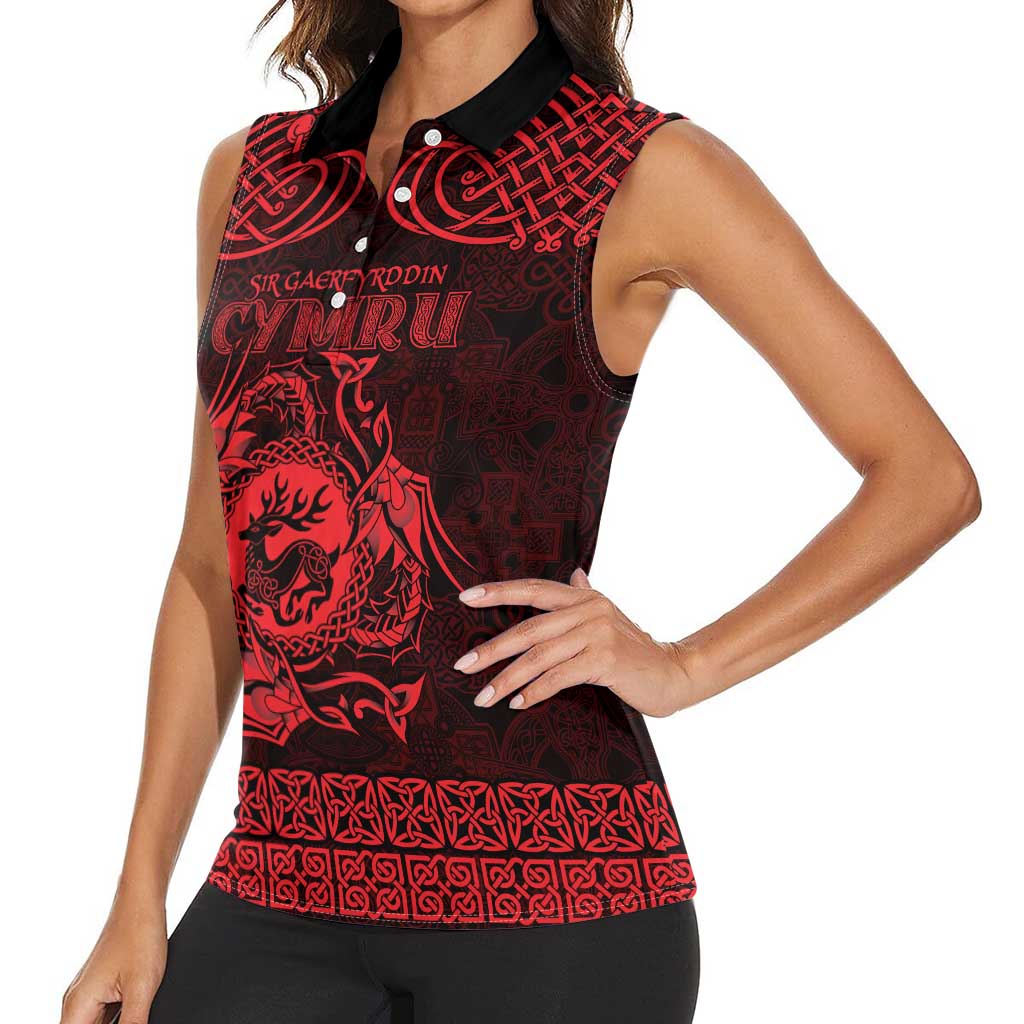 Personalized Carmarthenshire Sir Gaerfyrddin Women Sleeveless Polo Shirt Red Deer Stag Celtic-inspired - Wonder Print Shop