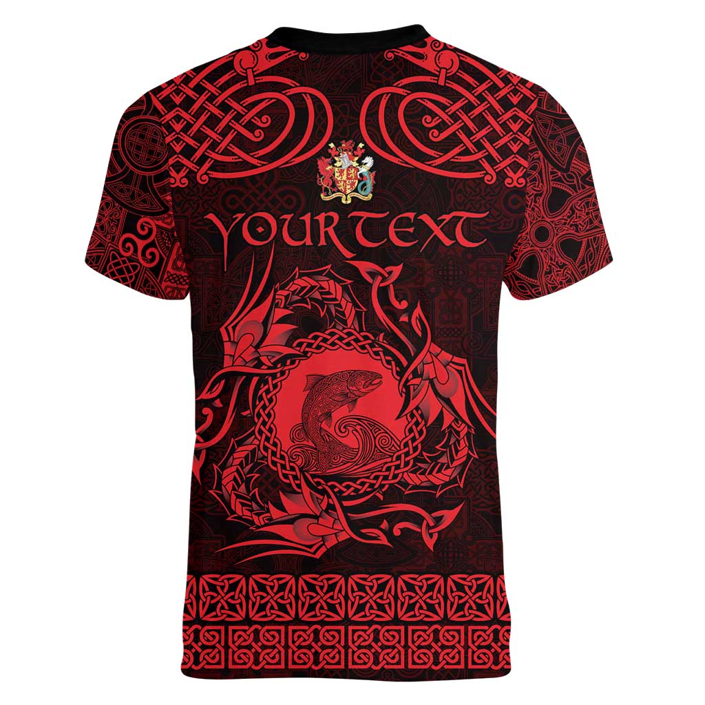 Personalized Carmarthenshire Sir Gaerfyrddin Women V-Neck T-Shirt Red Deer Stag Celtic-inspired - Wonder Print Shop