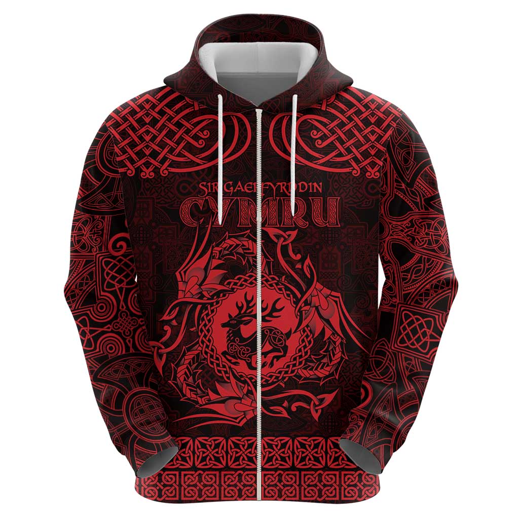 Personalized Carmarthenshire Sir Gaerfyrddin Zip Hoodie Red Deer Stag Celtic-inspired - Wonder Print Shop