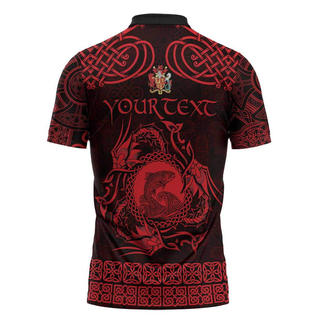 Personalized Carmarthenshire Sir Gaerfyrddin Zipper Polo Shirt Red Deer Stag Celtic-inspired - Wonder Print Shop