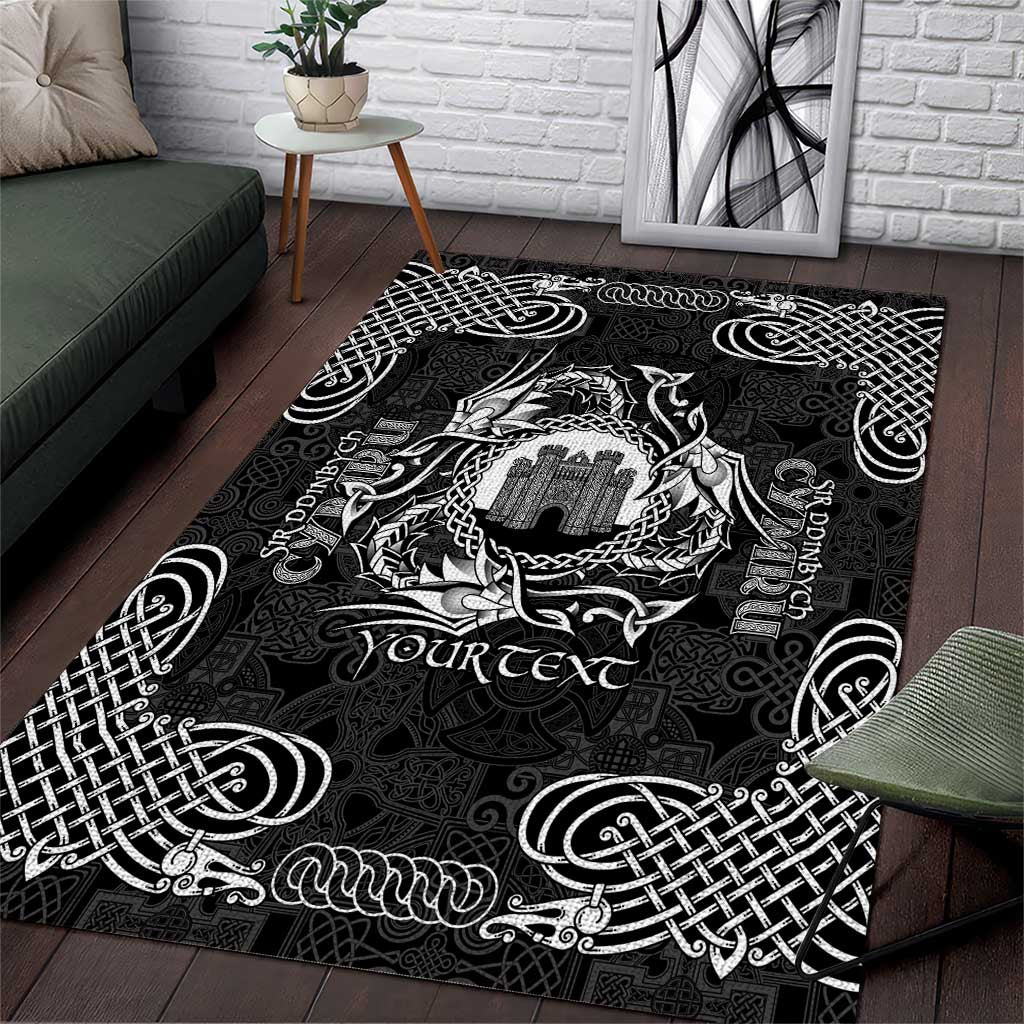 Personalized Denbighshire Sir Ddinbych Area Rug Black Gatehouse Denbigh Castle Celtic-inspired - Wonder Print Shop