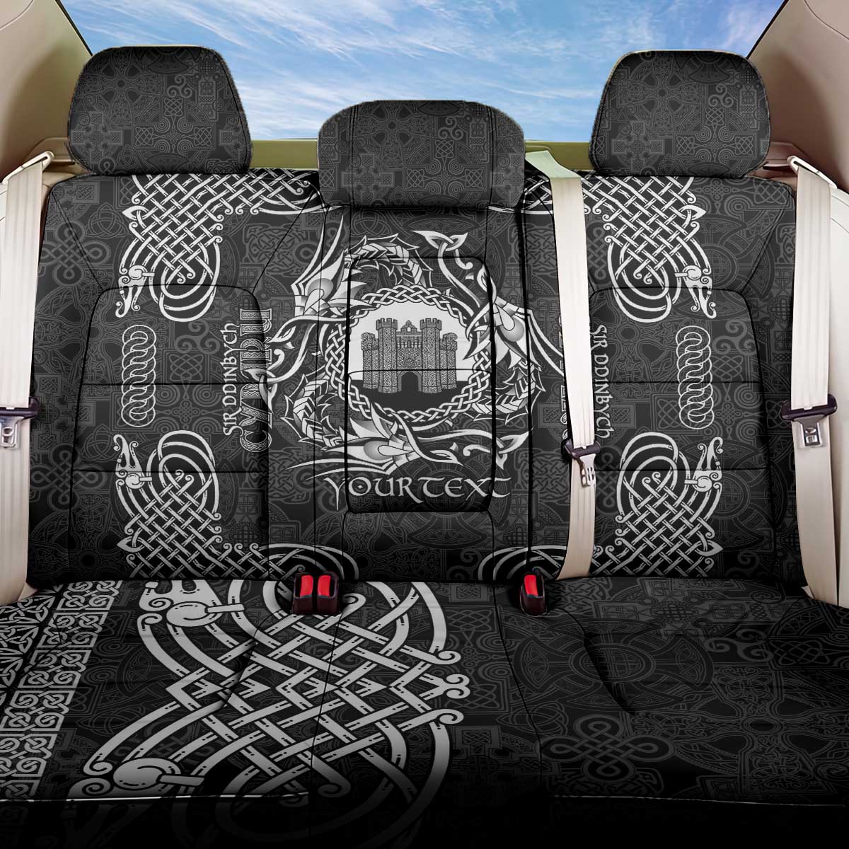 Personalized Denbighshire Sir Ddinbych Back Car Seat Cover Black Gatehouse Denbigh Castle Celtic-inspired - Wonder Print Shop