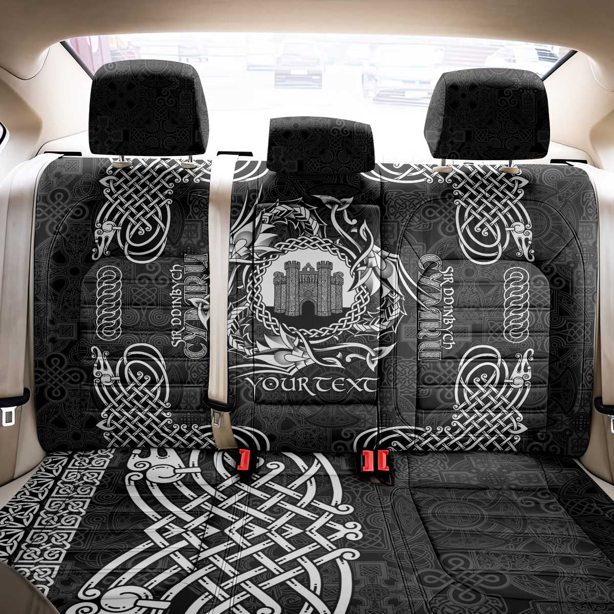 Personalized Denbighshire Sir Ddinbych Back Car Seat Cover Black Gatehouse Denbigh Castle Celtic-inspired - Wonder Print Shop