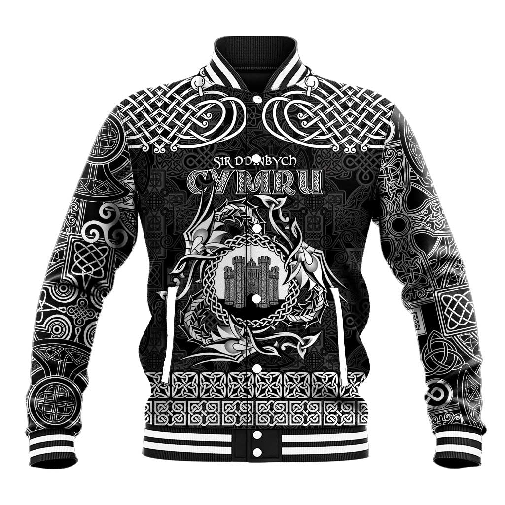 Personalized Denbighshire Sir Ddinbych Baseball Jacket Black Gatehouse Denbigh Castle Celtic-inspired - Wonder Print Shop