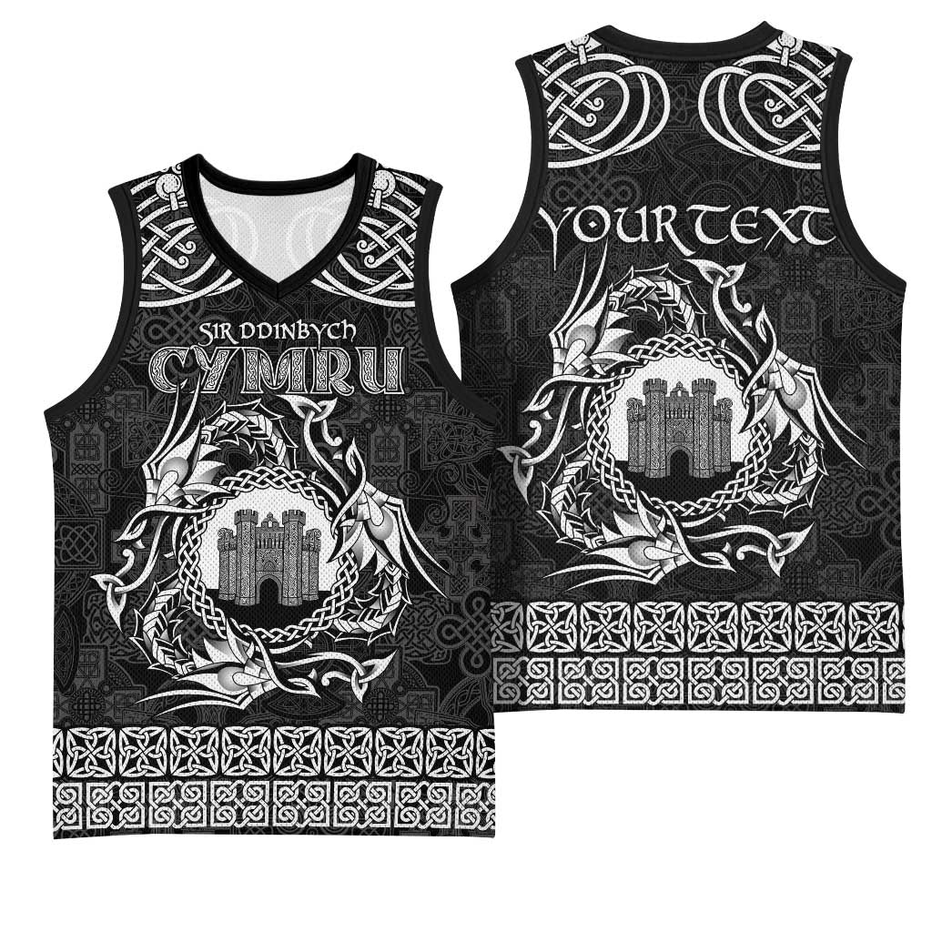 Personalized Denbighshire Sir Ddinbych Basketball Jersey Black Gatehouse Denbigh Castle Celtic-inspired - Wonder Print Shop
