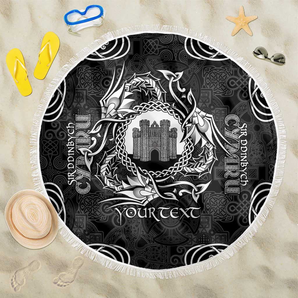 Personalized Denbighshire Sir Ddinbych Beach Blanket Black Gatehouse Denbigh Castle Celtic-inspired - Wonder Print Shop
