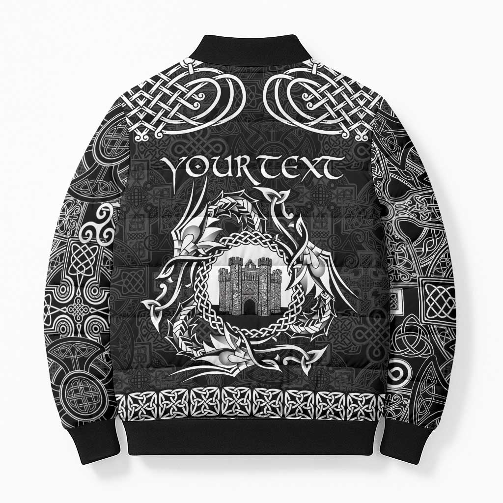 Personalized Denbighshire Sir Ddinbych Bomber Puffer Jacket Black Gatehouse Denbigh Castle Celtic-inspired - Wonder Print Shop