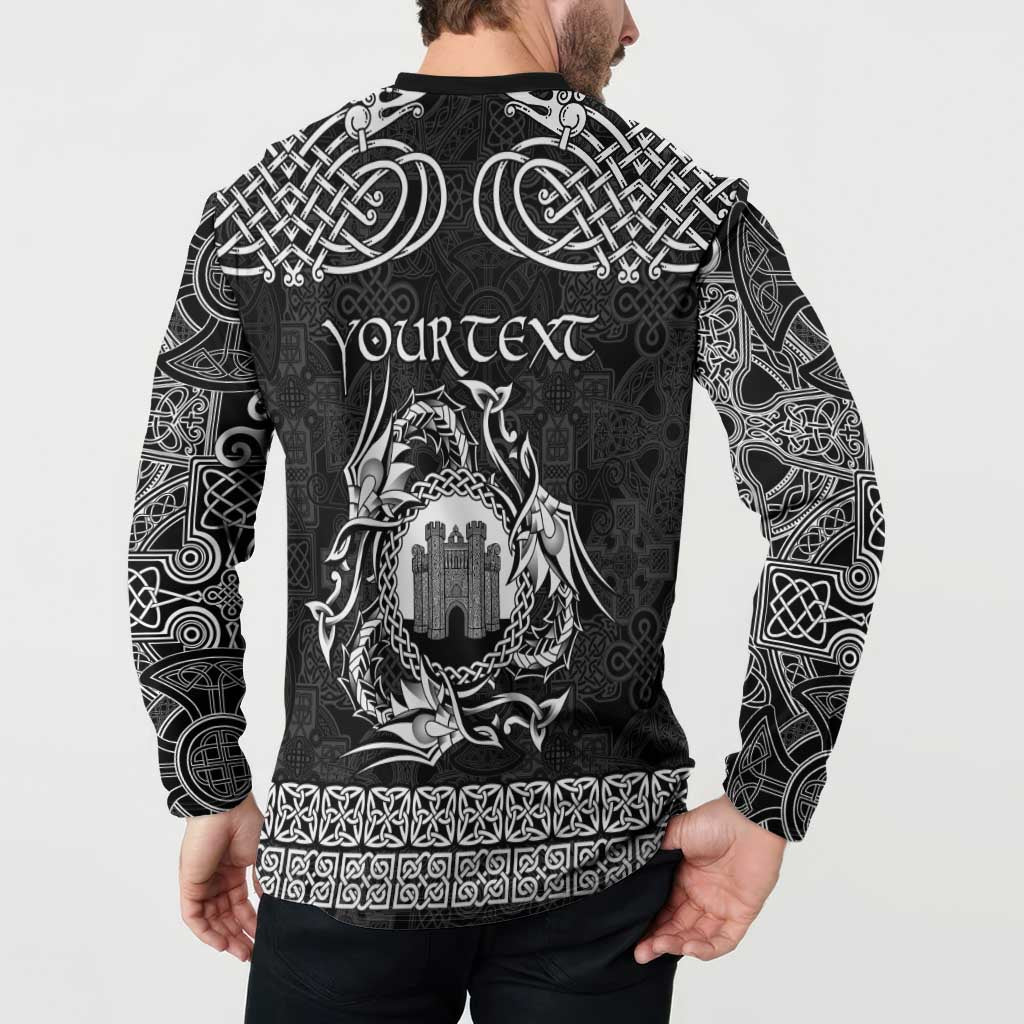 Personalized Denbighshire Sir Ddinbych Button Sweatshirt Black Gatehouse Denbigh Castle Celtic-inspired - Wonder Print Shop