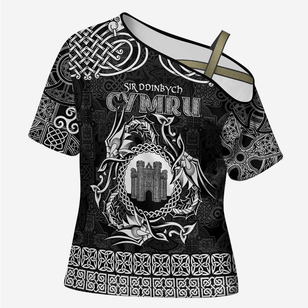 Personalized Denbighshire Sir Ddinbych Cross Shoulder Shirt Black Gatehouse Denbigh Castle Celtic-inspired - Wonder Print Shop