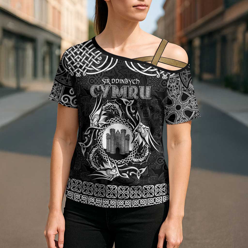 Personalized Denbighshire Sir Ddinbych Cross Shoulder Shirt Black Gatehouse Denbigh Castle Celtic-inspired - Wonder Print Shop