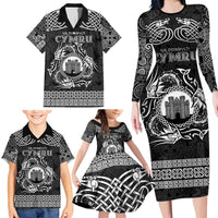Personalized Denbighshire Sir Ddinbych Family Matching Long Sleeve Bodycon Dress and Hawaiian Shirt Black Gatehouse Denbigh Castle Celtic-inspired - Wonder Print Shop